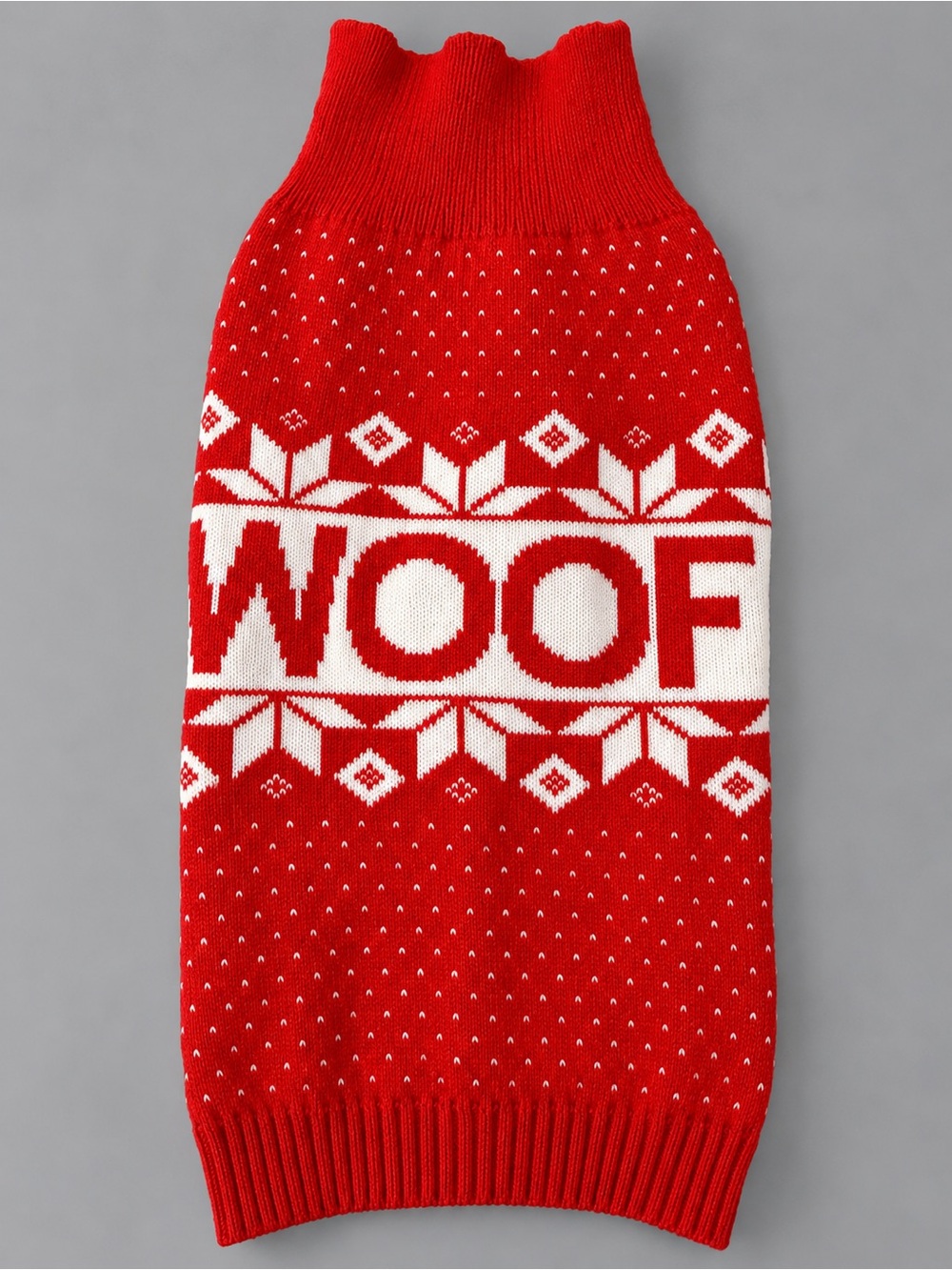 Red WOOF Fair Isle Christmas Dog Sweater Large Holiday Pet